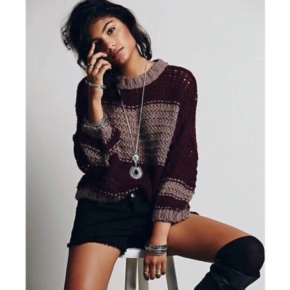 Free People Monaco Colorblock Loose Knit Sweater Medium